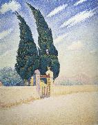 Paul Signac two cypresses mistral oil painting